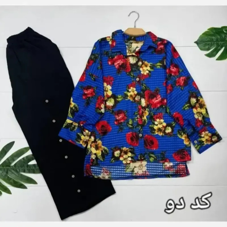 ست شومیز و شلوار زنانه نخی طرح دار فری سایز