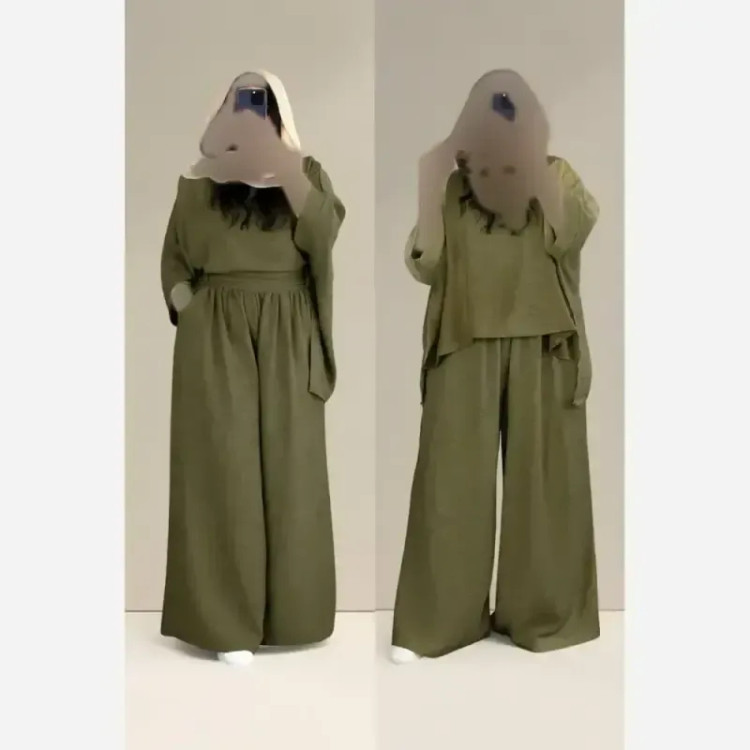 ست شومیز و شلوار زنانه جنس شانتون سایز بزرگ فری سایز
