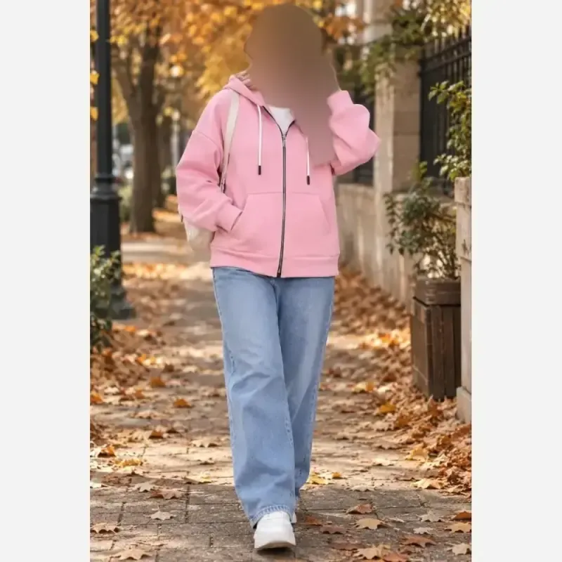 سویشرت جلو زیپ دورس سه نخ درجه یک کلاه دار سایز فری