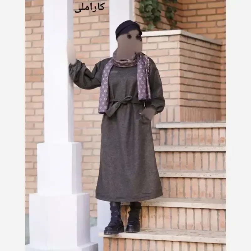 پیراهن تک فیلتو فوتر موهر اعلا فری سایز رنگ کرم و کاراملی
