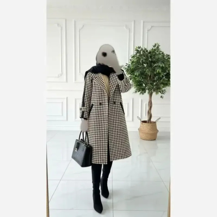 پالتو زنانه مدل رزا جنس توییت موهر سایز فری 38 تا 46