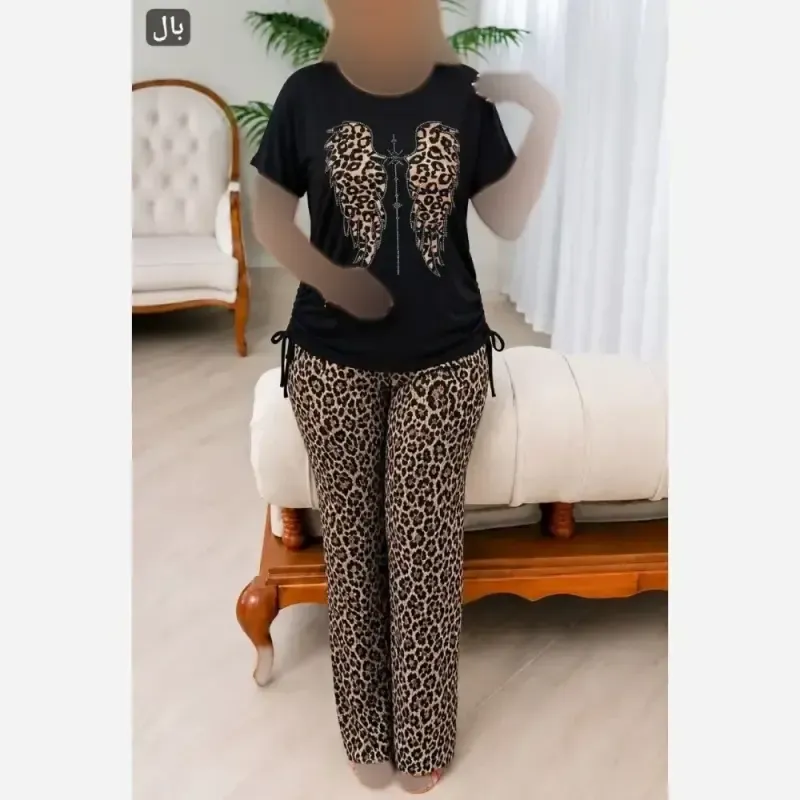 ست تونیک شلوار یانگی ویسکوز الیزه فول کش نگین کوبی شده سایز بزرگ