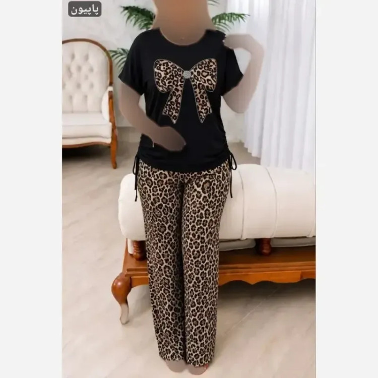 ست تونیک شلوار یانگی ویسکوز الیزه فول کش نگین کوبی شده سایز بزرگ