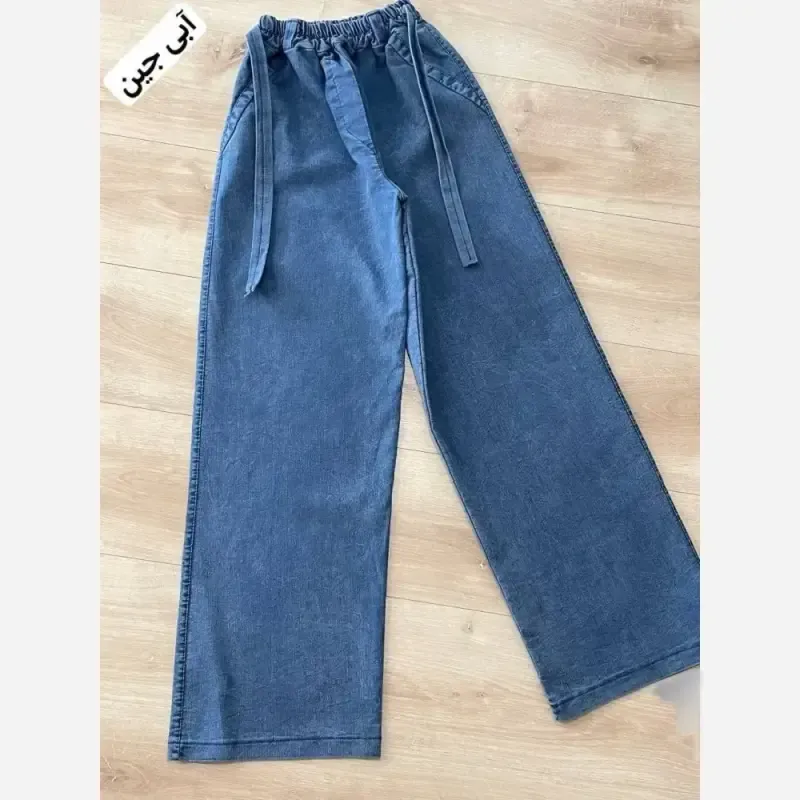 شلوار بگ طرح جین کمرکش کمربنددار جنس نیل درجه یک