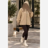 سویشرت مانتویی زنانه کلاه دار جیب دار جنس سانتانا سایز فری 36 تا 48