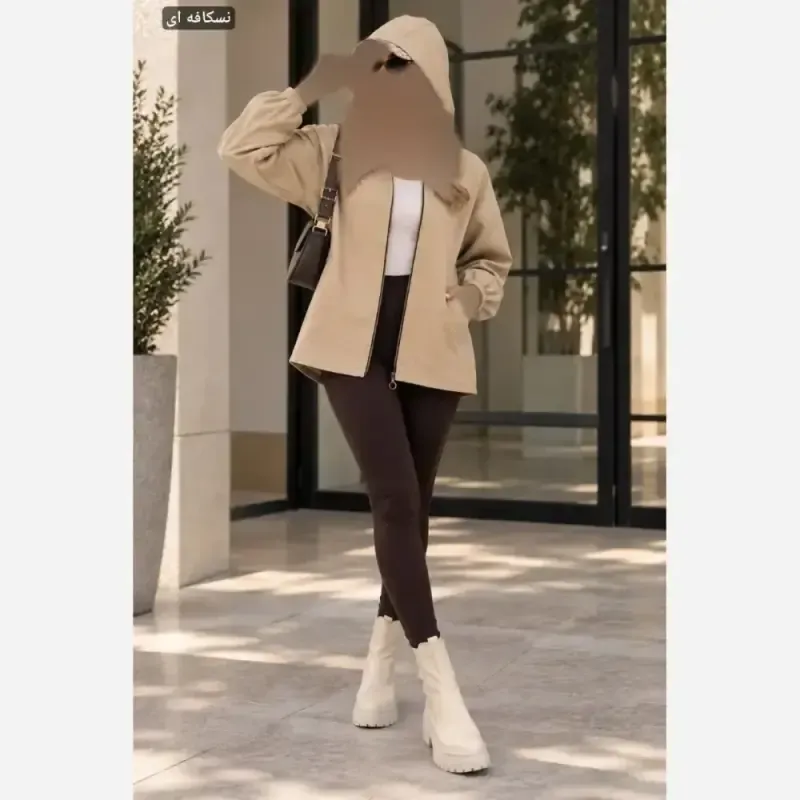 سویشرت مانتویی زنانه کلاه دار جیب دار جنس سانتانا سایز فری 36 تا 48