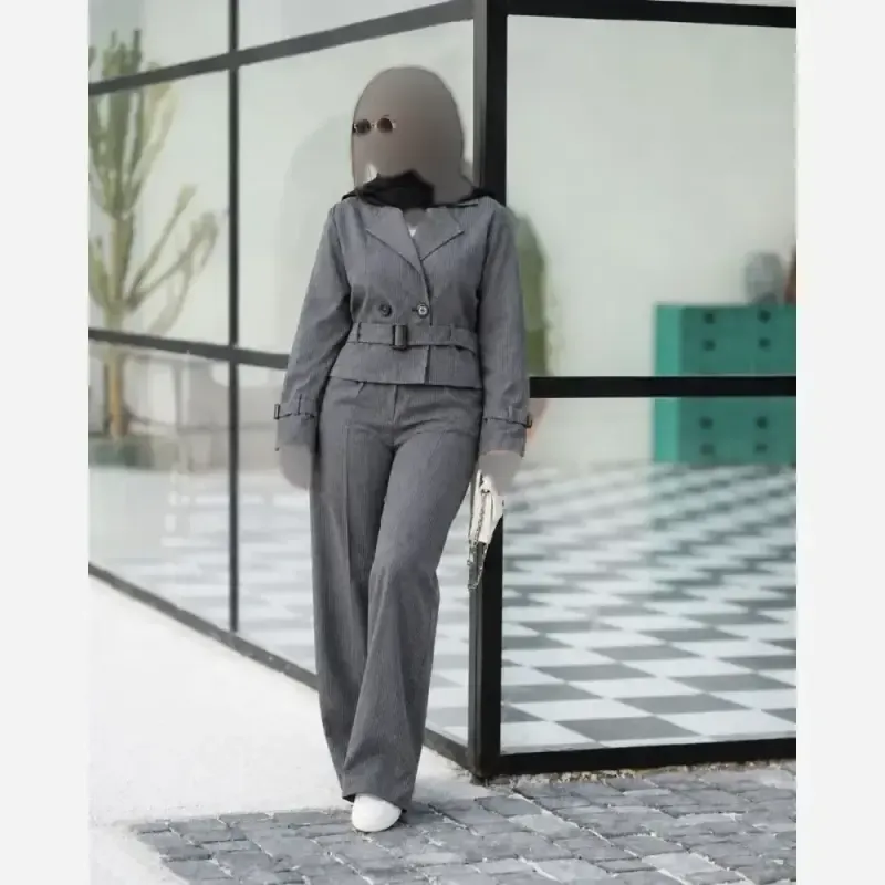 ست اداری زنانه مدل نیلسا جنس پرشین دیپلمات فری سایز رنگ مشکی سورمه ای طوسی