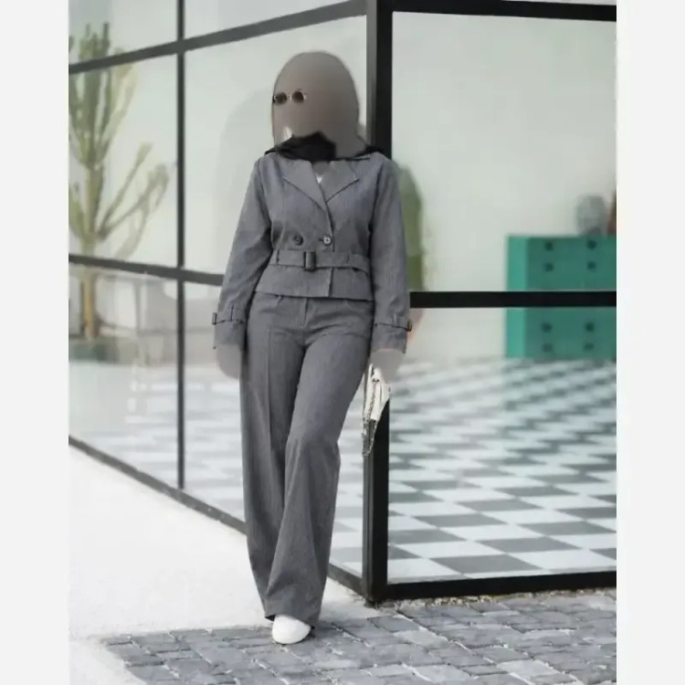 ست اداری زنانه مدل نیلسا جنس پرشین دیپلمات فری سایز رنگ مشکی سورمه ای طوسی