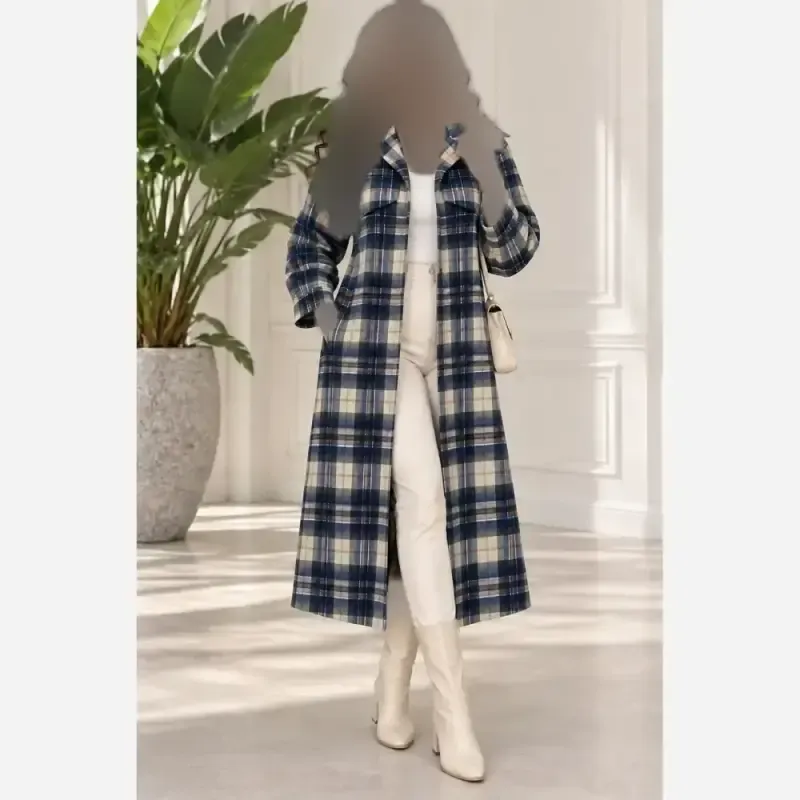 مانتو پشمی چهارخونه موهر دار ضخیم زنانه سایز بزرگ