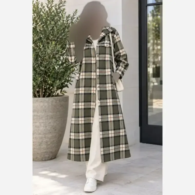 مانتو پشمی چهارخونه موهر دار ضخیم زنانه سایز بزرگ