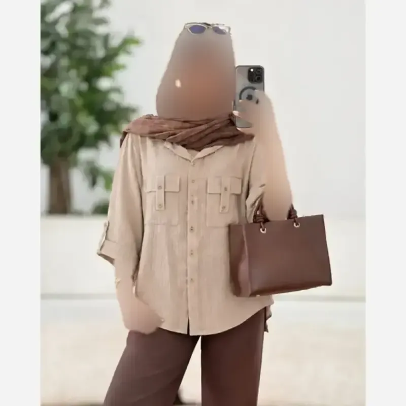 شومیز دیپلمات مهنا شانتون با جیب کاربردی و سرآستین پاگن دار در رنگبندی متنوع و سایزبندی کامل