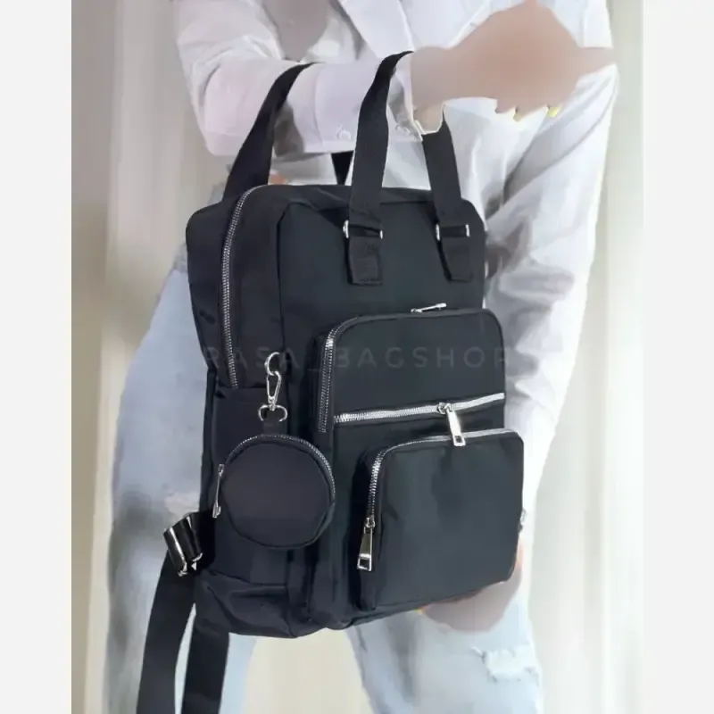 کوله دانشجویی دلوان مشکی دیبا برزنتی ضد آب اندازه 35*40 سانت