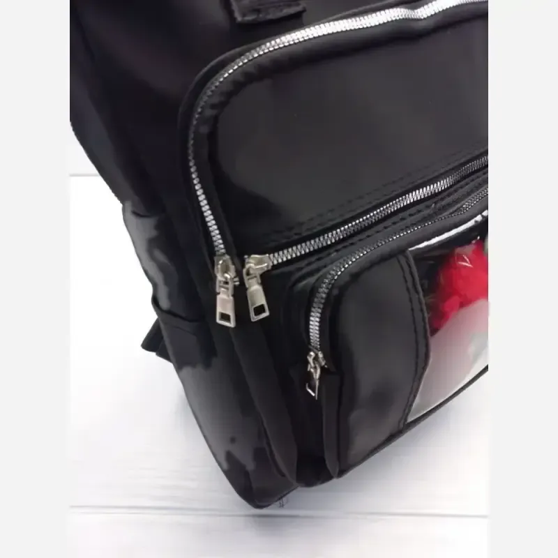 کیف دانشجویی عروسکی دیبا ضدآب مشکی با بند کوله و چهار زیپ جا دار