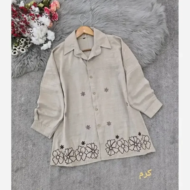 شومیز مانتویی مهگل شانتون گلدوزی شده سایزبندی کامل