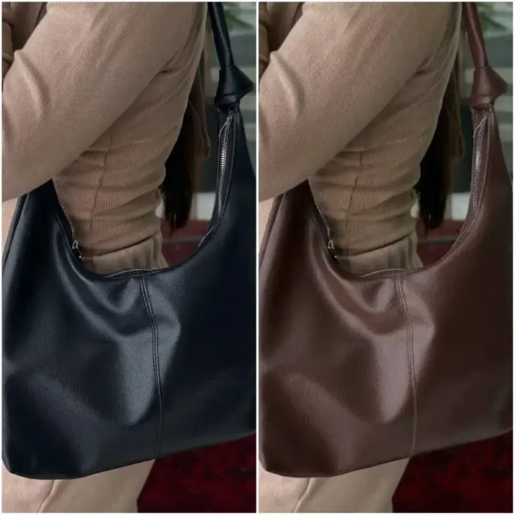 کیف چرم بند گره ای زنانه مشکی موکا جادار با کیفیت عالی 30*40 سانت