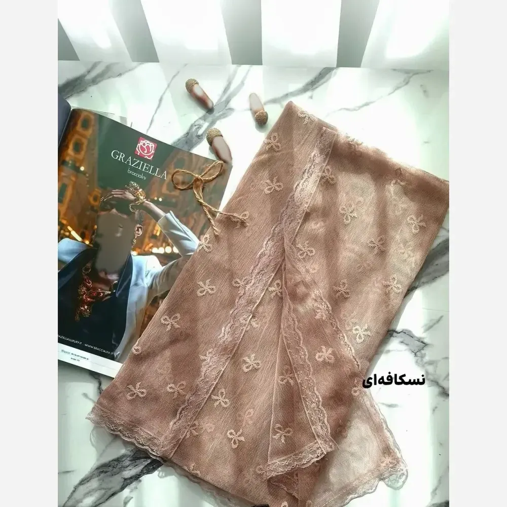 شال توری پاپیونی دور دانتل مناسب استفاده روزمره قواره 185 در 63 سانت