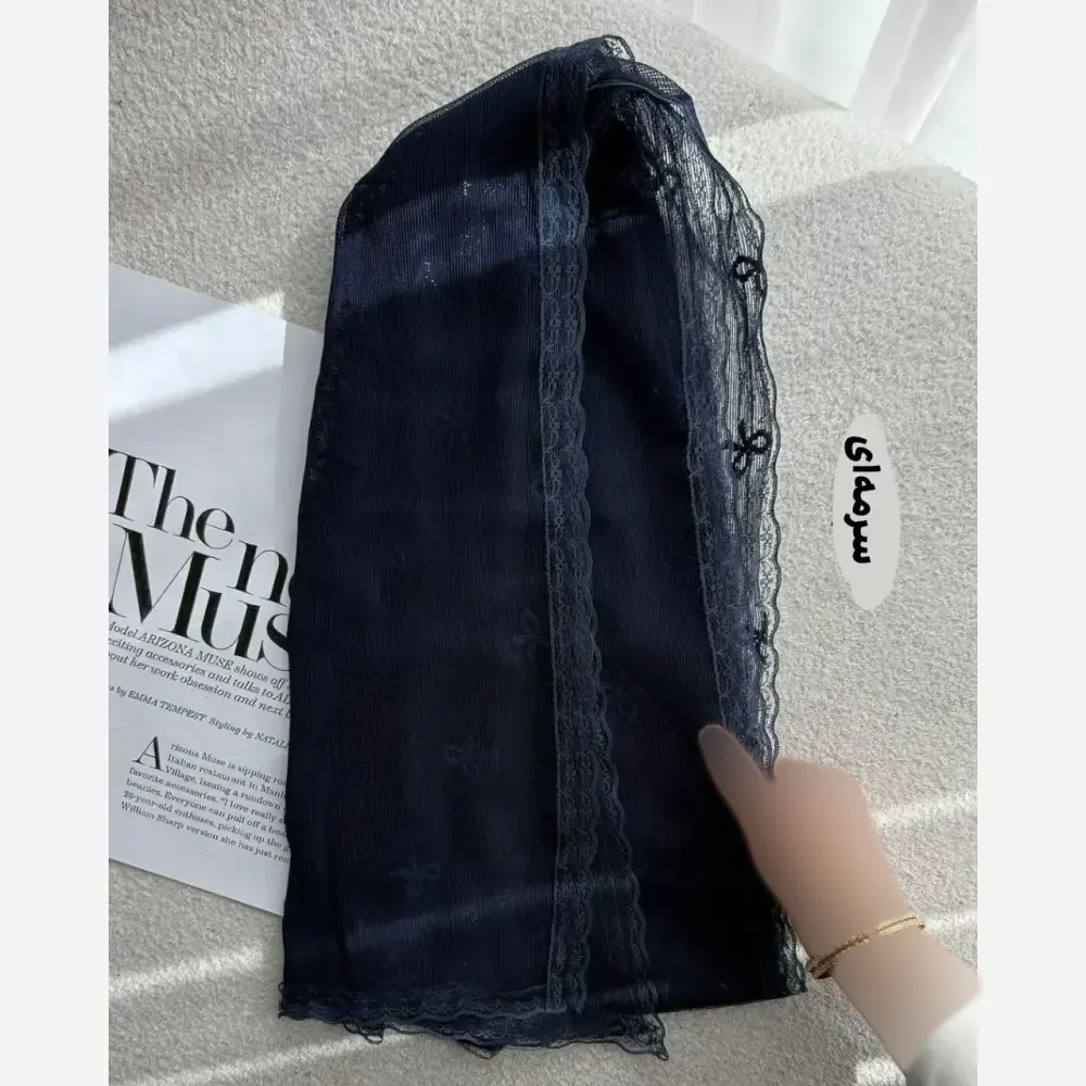 شال توری پاپیونی دور دانتل مناسب استفاده روزمره قواره 185 در 63 سانت