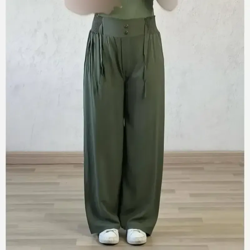 شلوار نخی زنانه مدل برماندو فری سایز کمر کش ماسوره