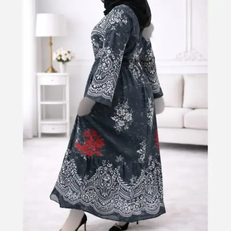 پیراهن ساحلی زنانه فلور حاشیهدار چپ و راستی فری سایز 38 تا 48