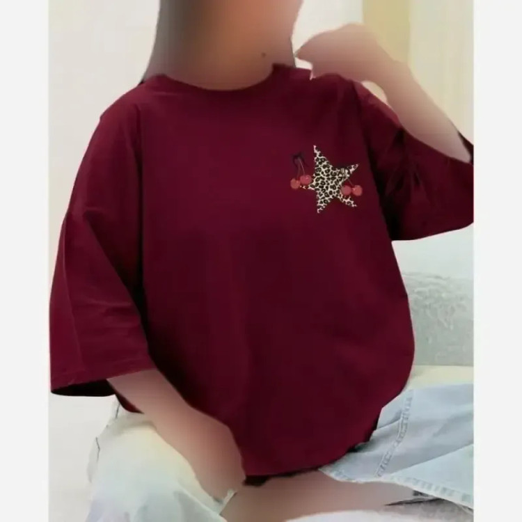 تیشرت باکسی پنبه سوپر طرح ستاره و گیلاس فریسایز مدل دایانا