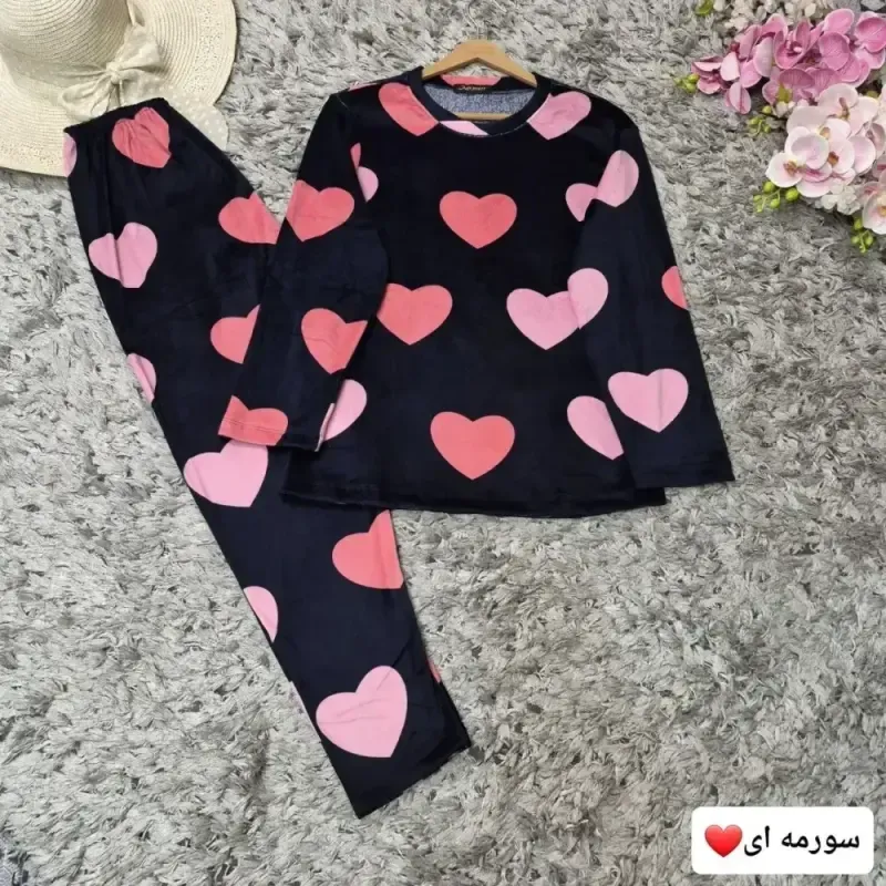 ست مخمل قلبی زنانه فری سایز 38 تا 46 نرم و لطیف وارداتی