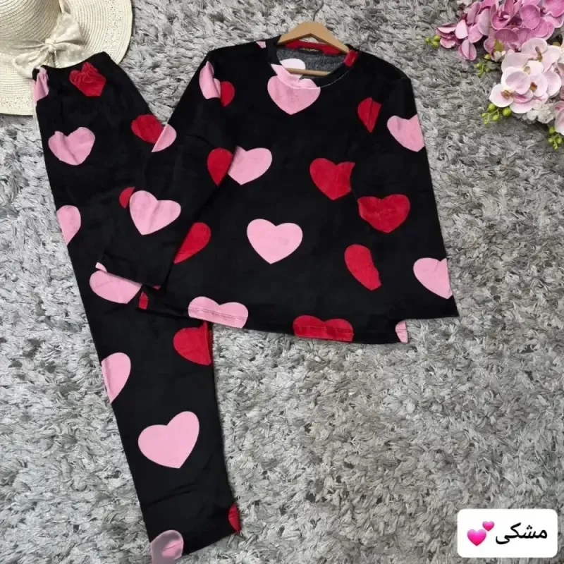 ست مخمل قلبی زنانه فری سایز 38 تا 46 نرم و لطیف وارداتی