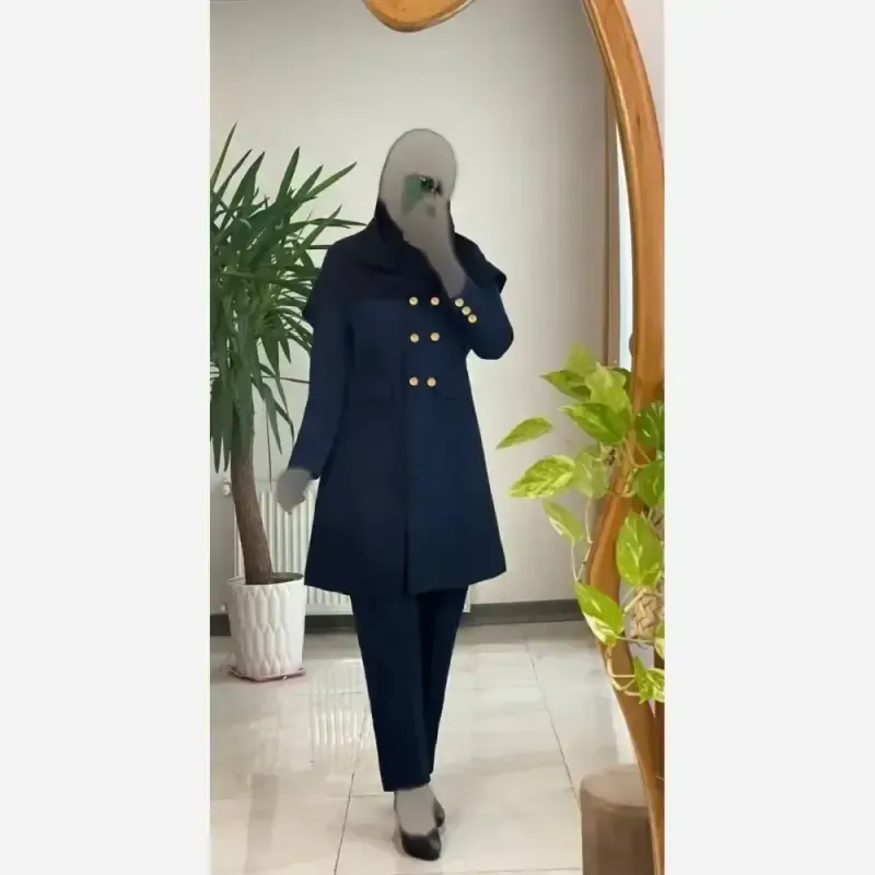 ست اداری مانتو شلوار زنانه 6دکمه طلایی مکانیک پرشیا رنگ طوسی