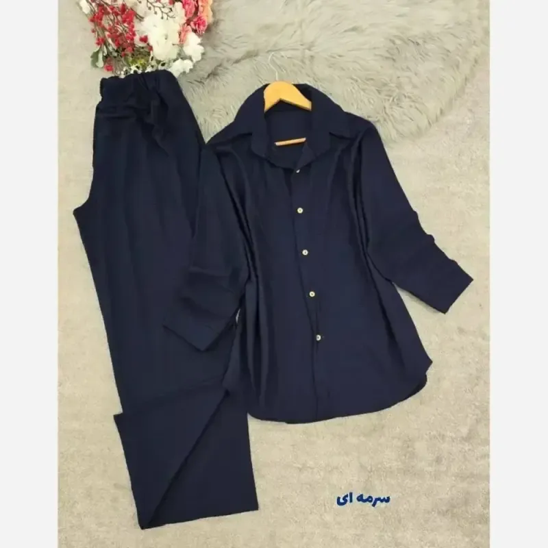 ست مانتو شلوار بسکوییتی جنس مراکشی فری سایز زنانه