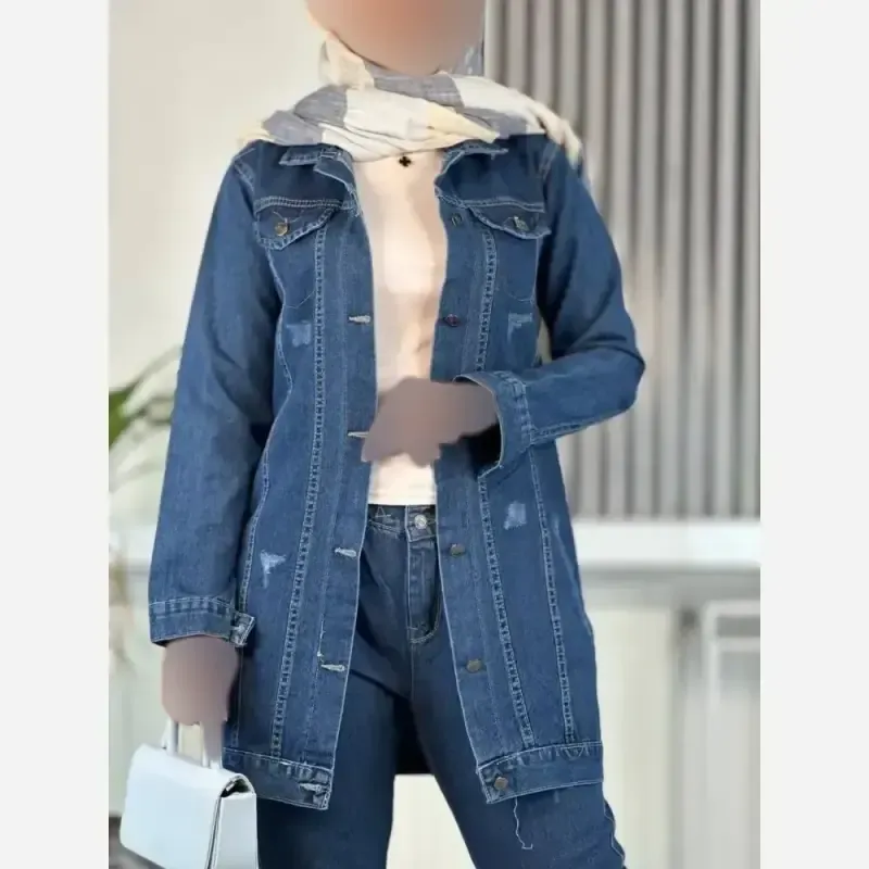 کت جین بلند زنانه ضخیم سنگشور شده