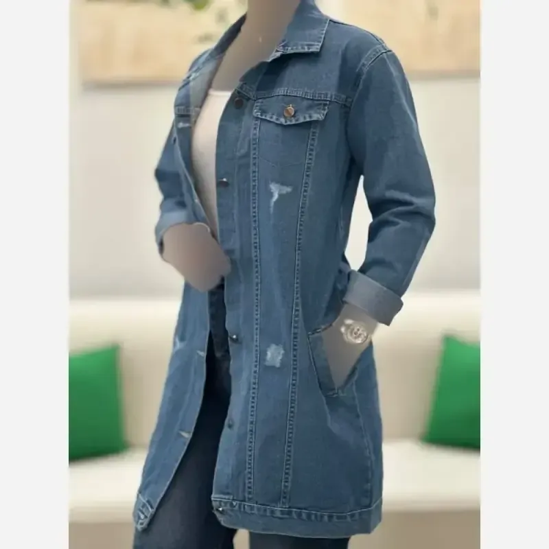 کت جین بلند زنانه ضخیم سنگشور شده