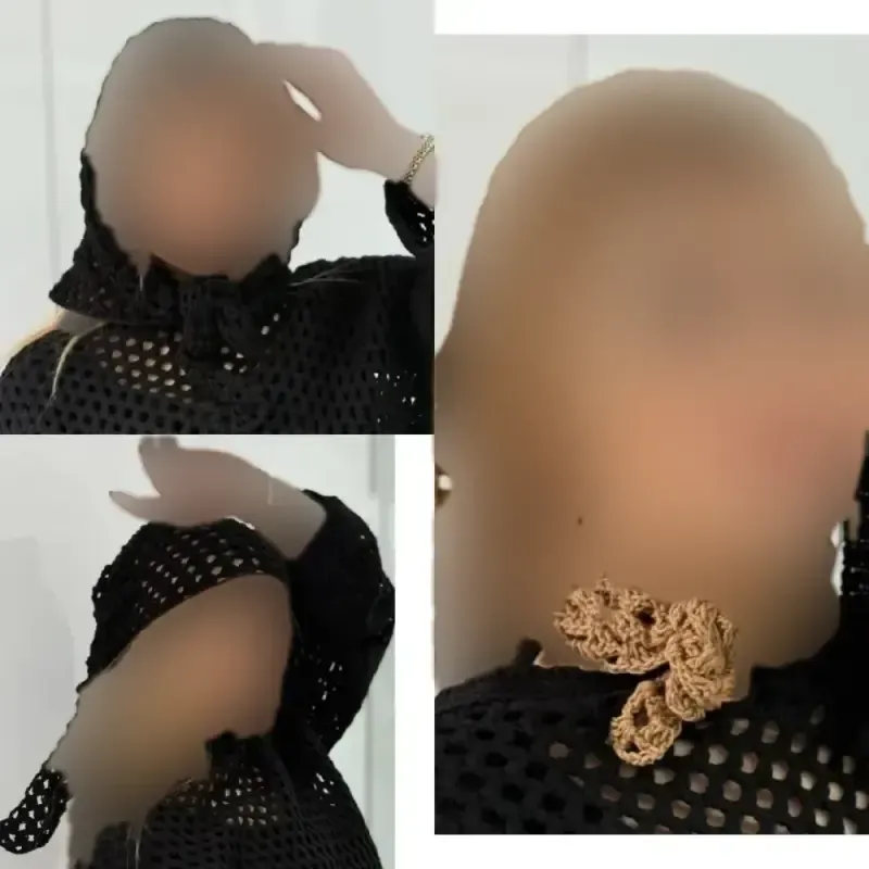 مینی اسکارف قلاب بافی بافت درجه یک لطیف مشکی کرم 50*50 سانت
