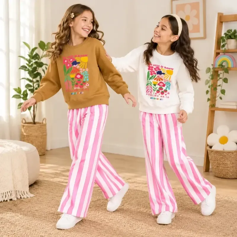 بلوز شلوار دورس دخترانه طرح دار پنبه ای سایز 55 و 60 مناسب 7 تا 12 سال