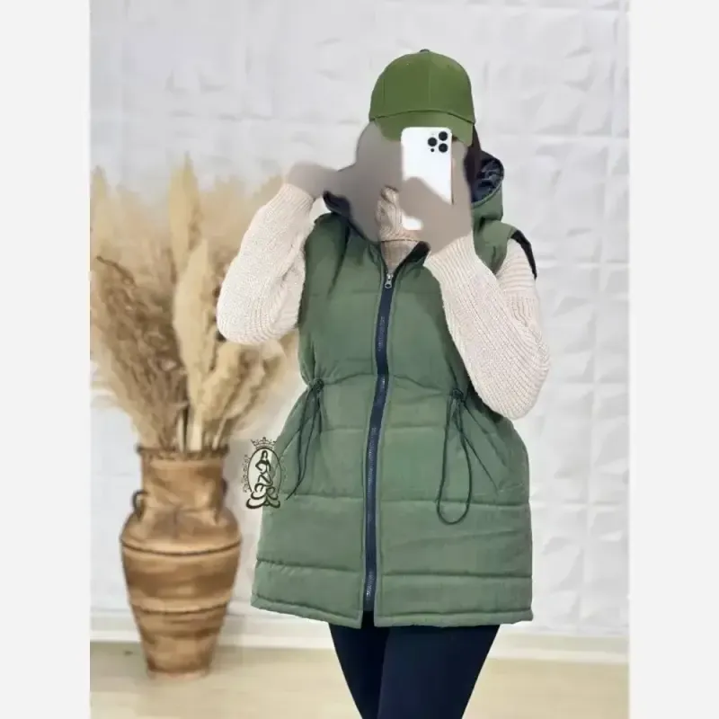 پافر زنانه کوتاه کلاه دار جنس میکرو پشم شیشه آستر دار فری سایز