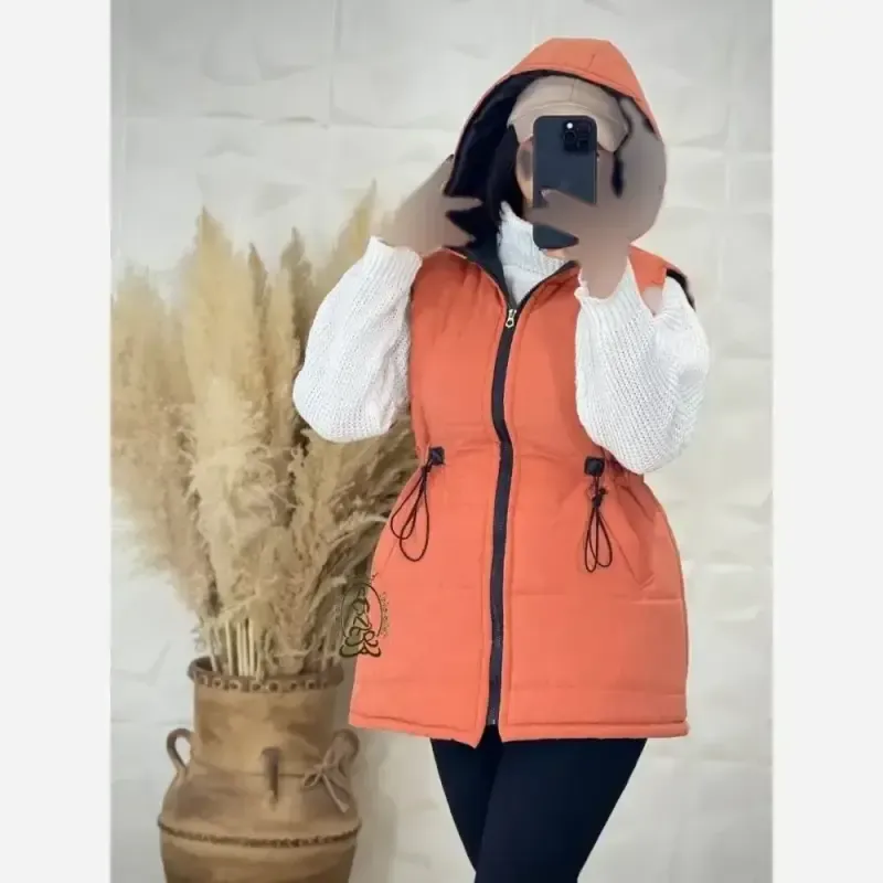 پافر زنانه کوتاه کلاه دار جنس میکرو پشم شیشه آستر دار فری سایز