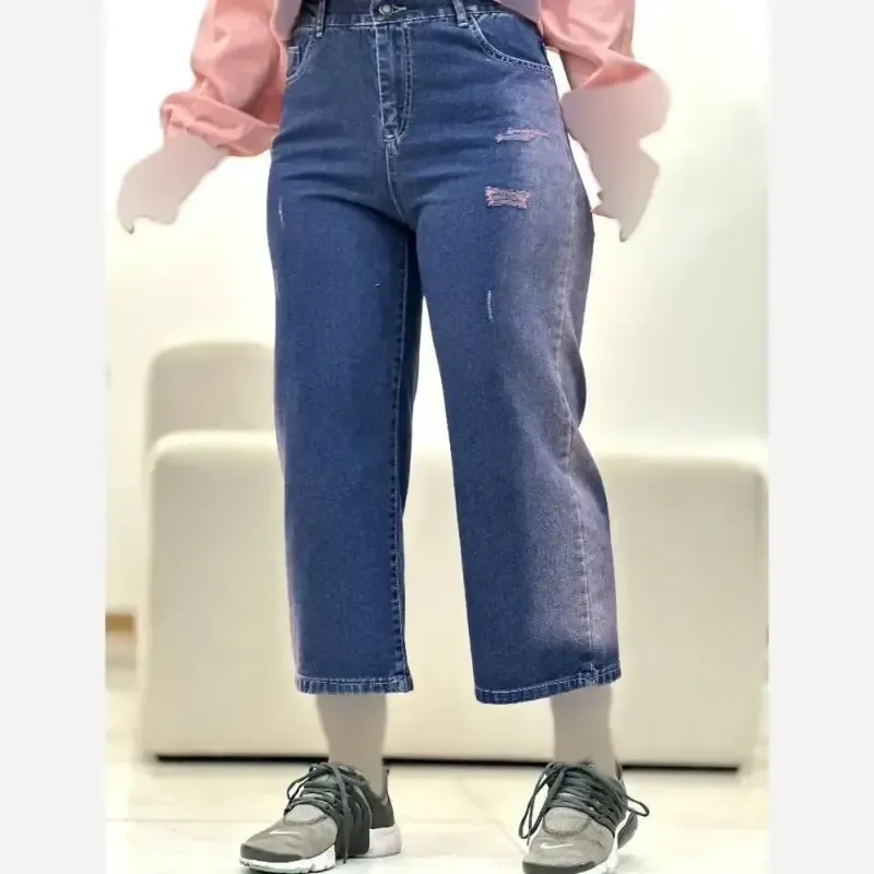 شلوار بگ جین زنانه سنگشور شده رنگ صورتی و یخی