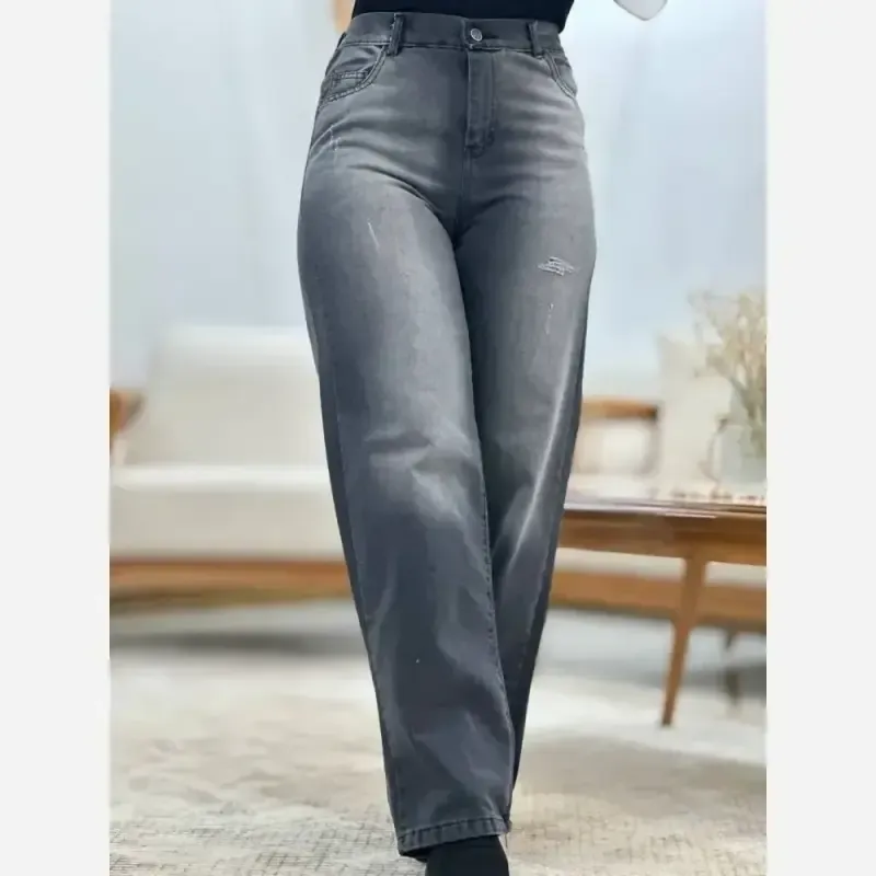 شلوار بگ جین زنانه سنگشور شده سایز بزرگ