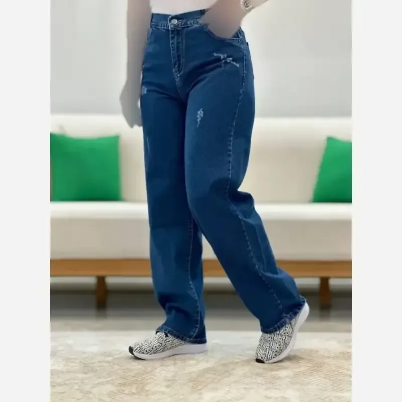 شلوار بگ جین زنانه سنگشور شده سایز بزرگ