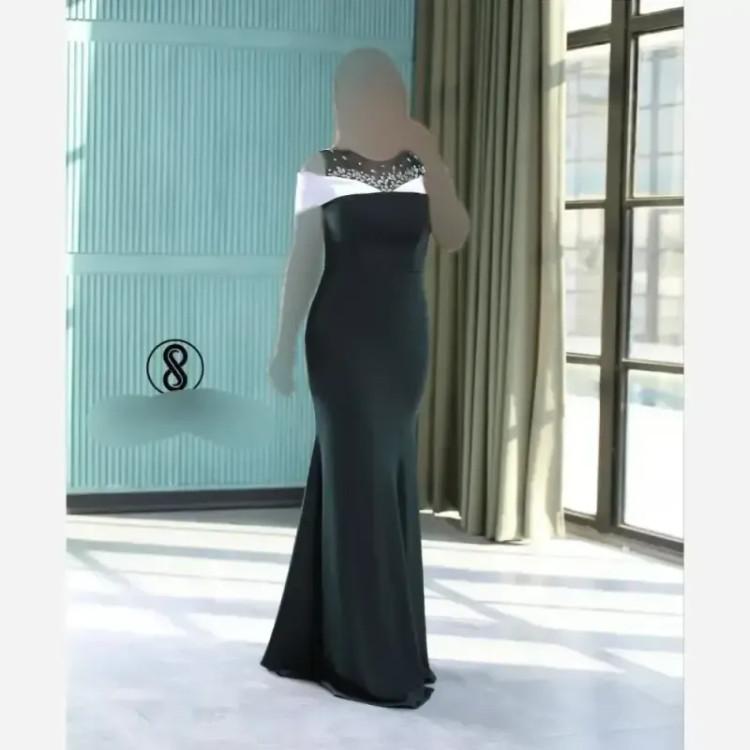 ماکسی مجلسی مدل آرالیا قد 150 پارچه قواصی با خرجکار ساتن سنگ دوزی شده