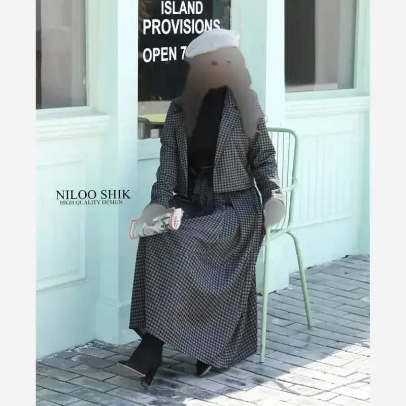 کت دامن مدل انگلیسی جنس پیر دوپل پاییزه و زمستانه با کمربند چرم