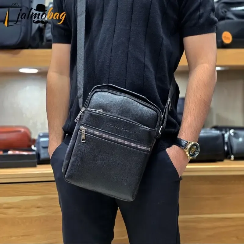کیف دوشی چرمی بزرگ جادار چرم صنعتی A++ پنج محفظه رنگ مشکی قهوه ای