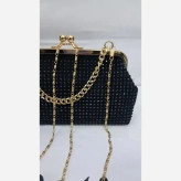 کیف مجلسی مخمل نگین کاری شده رنگ مشکی سایز 18 در 13 بند زنجیری