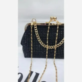 کیف مجلسی مخمل نگین کاری شده رنگ مشکی سایز 18 در 13 بند زنجیری