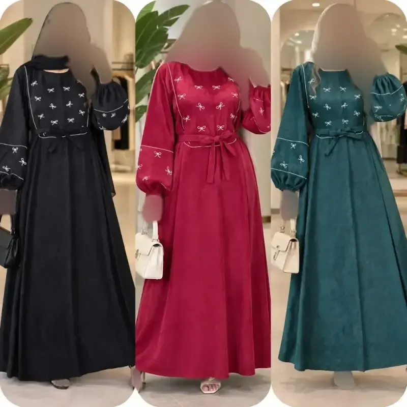 کفتان گلدوزی پاپیونی پاییزه مخمل کبریتی ریز فری سایز