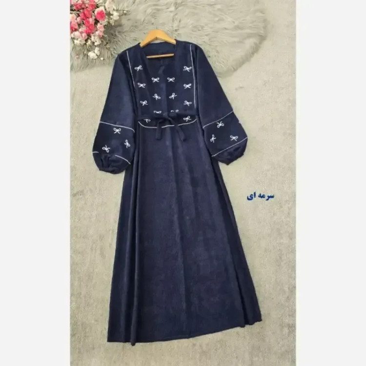 کفتان گلدوزی پاپیونی پاییزه مخمل کبریتی ریز فری سایز