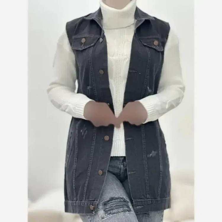 وست جین ذغالی زنانه قد 83 جنس جین سنگشور شده سایز 36 تا 40