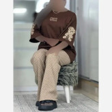ست لویی پنبه گلکسی باکیفیت فری سایز کرم و شکلاتی