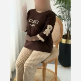 ست لویی پنبه گلکسی باکیفیت فری سایز کرم و شکلاتی