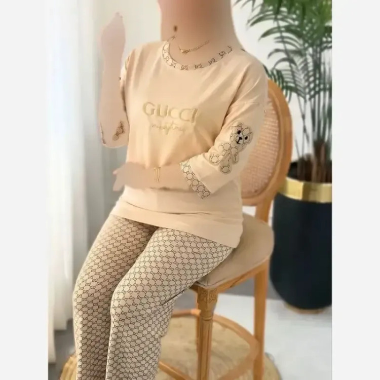 ست لویی پنبه گلکسی باکیفیت فری سایز کرم و شکلاتی