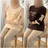 ست لویی پنبه گلکسی باکیفیت فری سایز کرم و شکلاتی