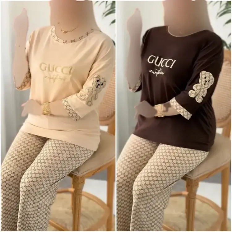 ست لویی پنبه گلکسی باکیفیت فری سایز کرم و شکلاتی